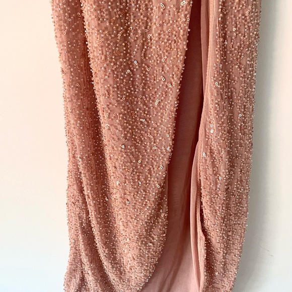 Oh Polly Champel Embellished Cowl Neck Long Sleeve Maxi Dress in Nude - Picture 11 of 11